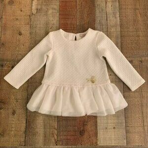 Catherine Malandrino mini white quilted long sleeve dress with tulle - 12M